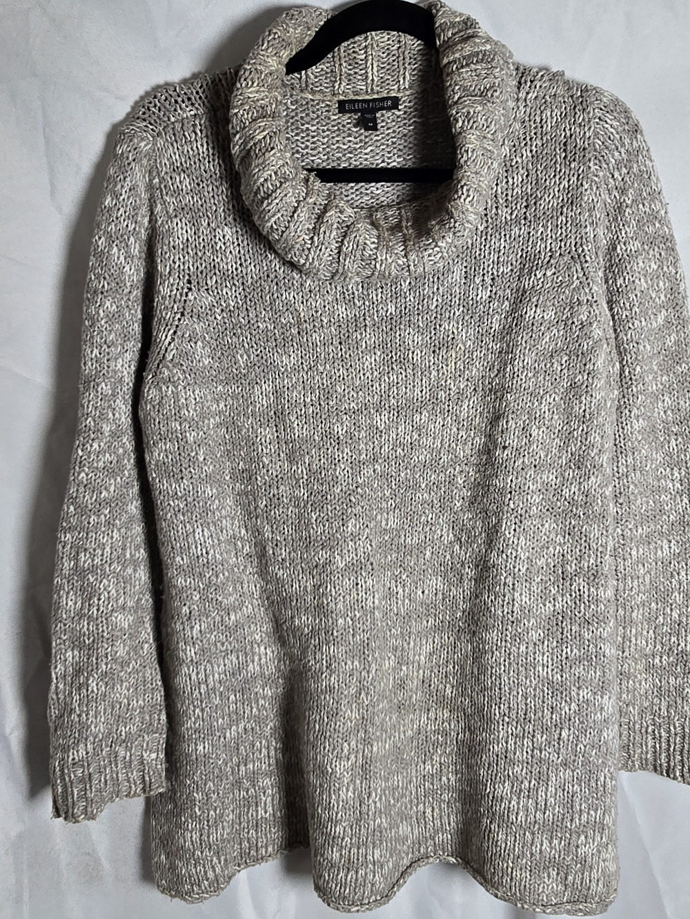 EILEEN FISHER Cream Marled Knit Turtleneck Cowlneck Sweater, Sz M